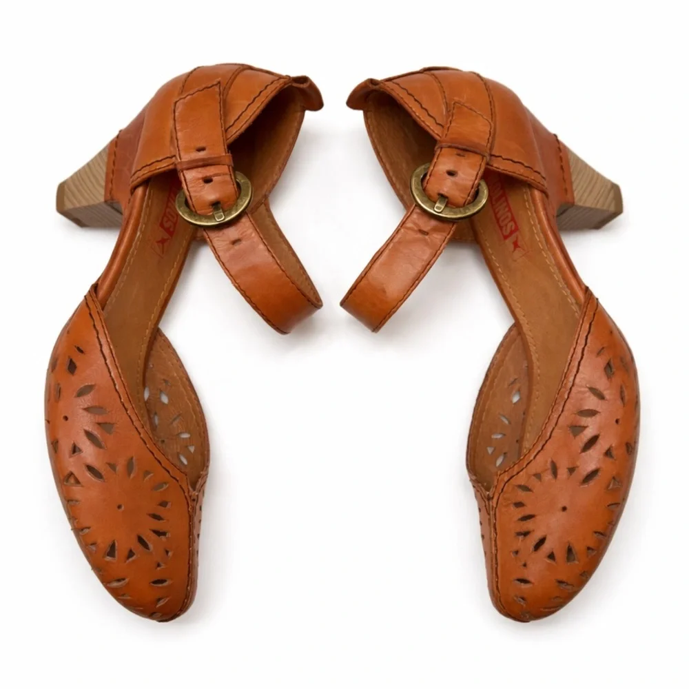 PIKOLINOS Spain Leather Comfort Heels Brown Cut-Out Ankle Strap Boho Pumps EU 37 - Picture 11 of 17